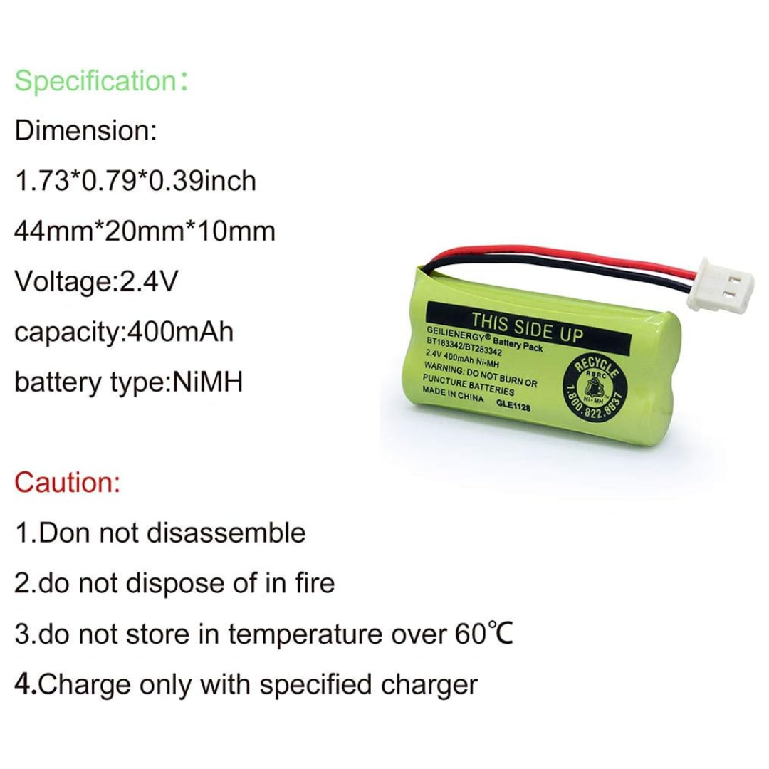 Geilienergy Replacement Battery BT183342/BT283342 2.4V 400mAh, 2 Count