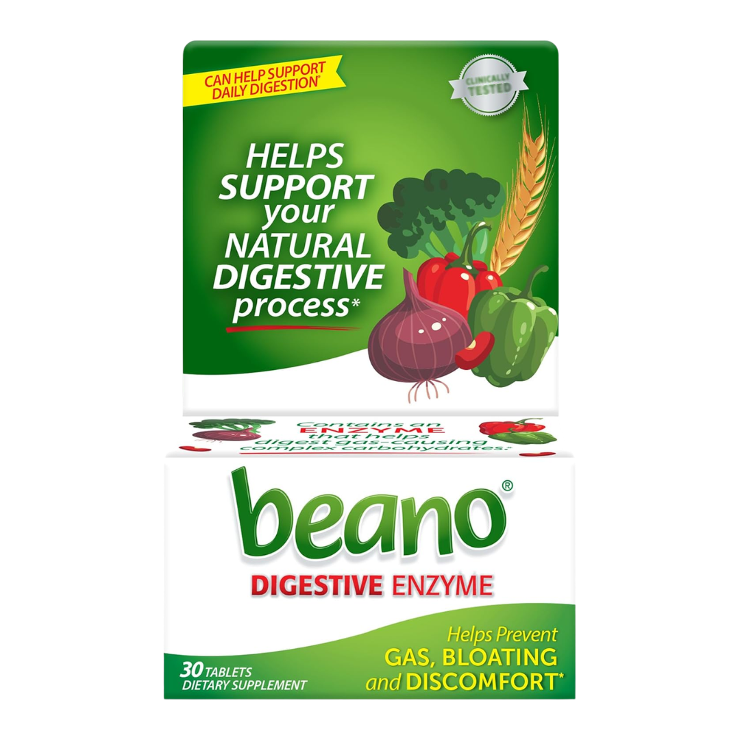 Beano Digestive Enzyme for Gas, Bloating and Discomfort Prevention, 30 Tablets