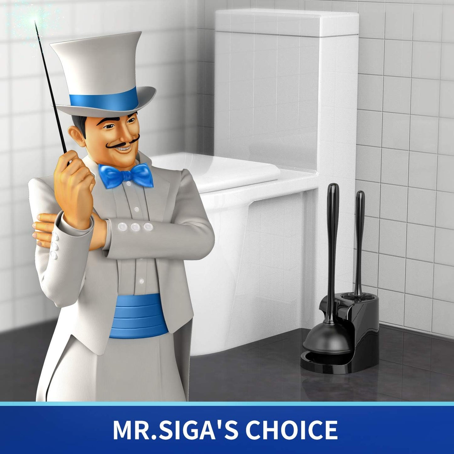 MR.SIGA Toilet Plunger and Bowl Brush Combo for Bathroom Cleaning Black, Pack Of 2