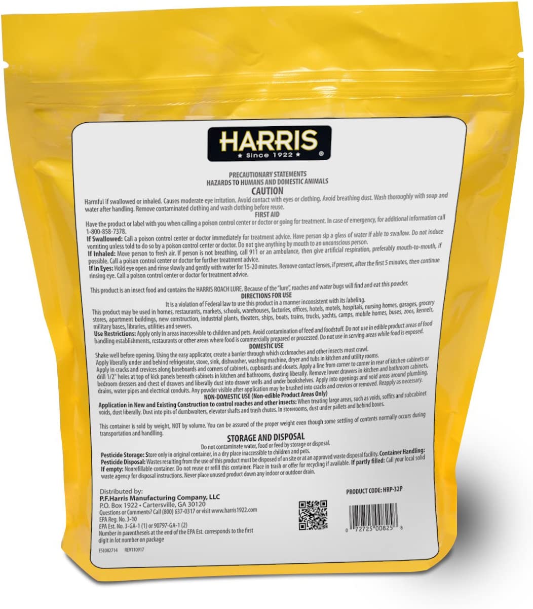 Harris Boric Acid Roach Powder with Lure Original Formula, 2lbs / 32 oz, Duster Included