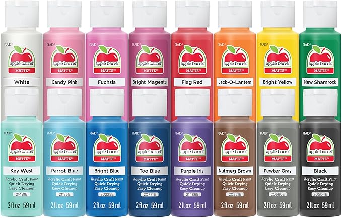 Apple Barrel PROMOABI Matte Finish Acrylic Craft Paint Set Designed, Assorted Colors, 16 Count ONLY