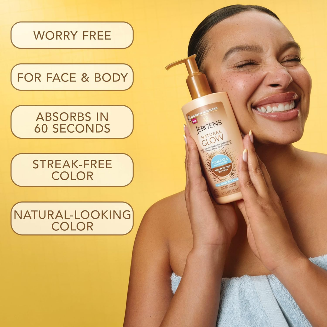 Jergens Natural Glow Hydra Gel Moisturizer Medium to Deep Skin Tones, 8.3 oz / 245 ml