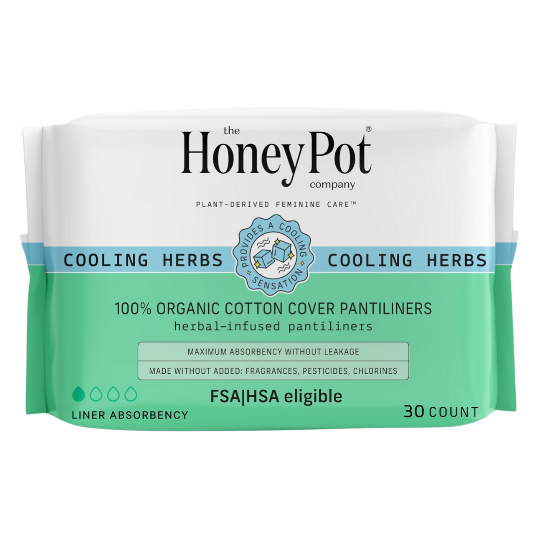 The Honey Pot Company Plant-Derived Feminine Care Cooling Herbs 100% Organic Cotton Cover Pantiliners 30 Count