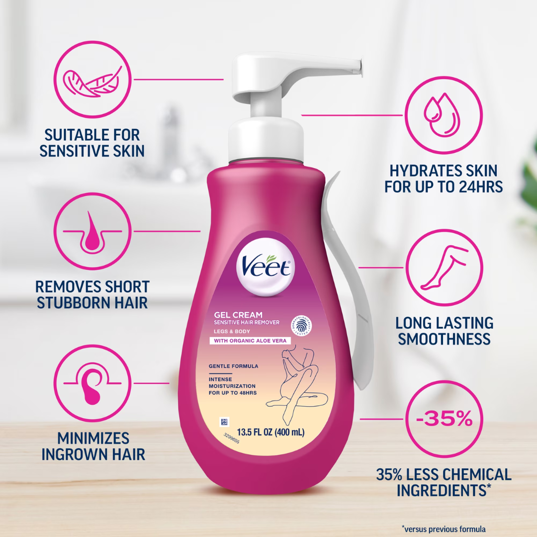 Veet Gel Cream Sensitive Hair Remover for Legs & Body, 13.5 oz / 400 ml