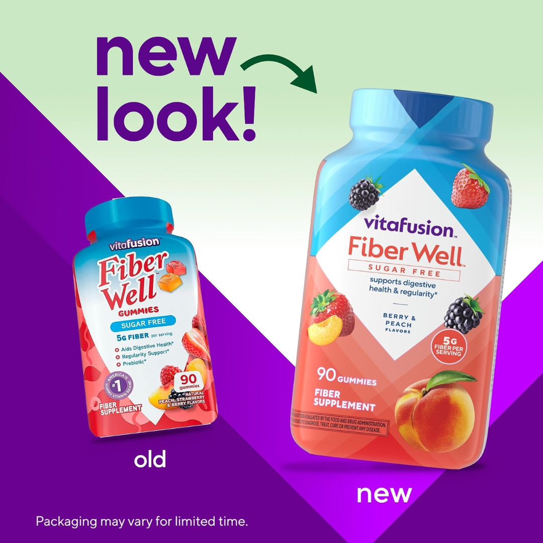 Vitafusion FiberWell Sugar Free 5 g Berry & Peach Flavors, 90 Gummies