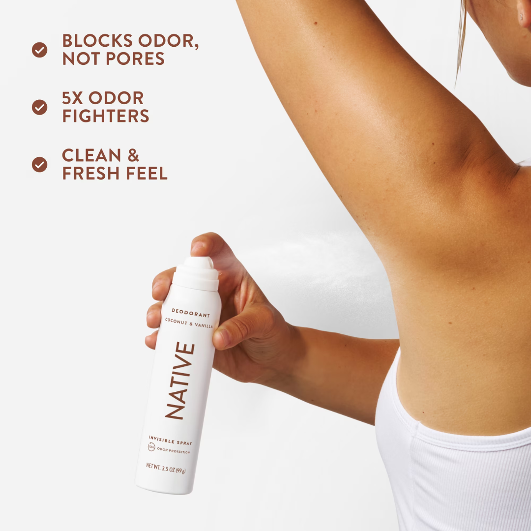 Native Invisible Spray Deodorant Coconut & Vanilla Scent, 3.5 oz / 99 g