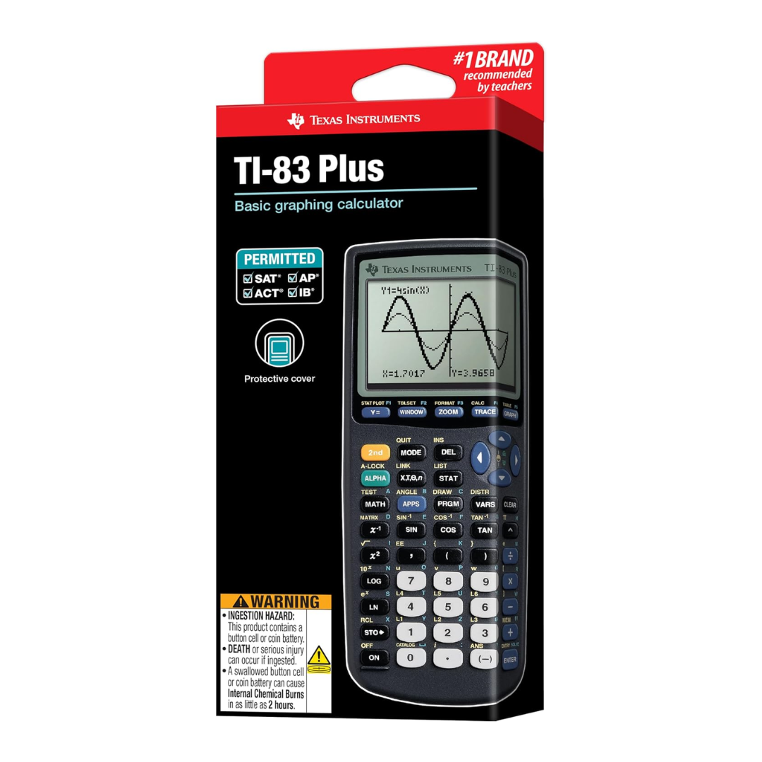 Texas TI-83 Plus Graphing Calculator Permitted SAT, ACT and AP, 1Qty