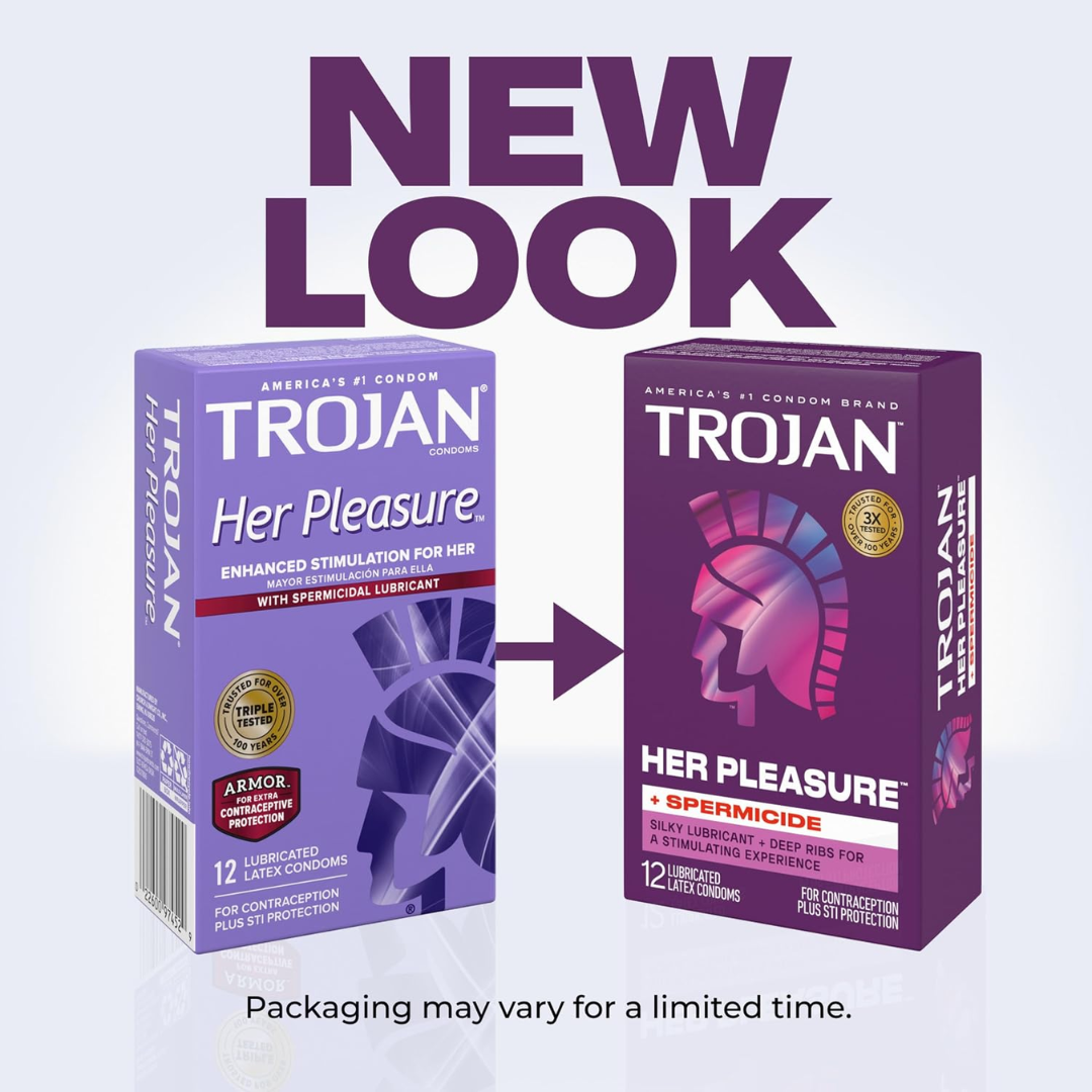 Trojan Her Pleasure Enhanced Stimulation For Her with Spermicidal Lubricant 12 counts