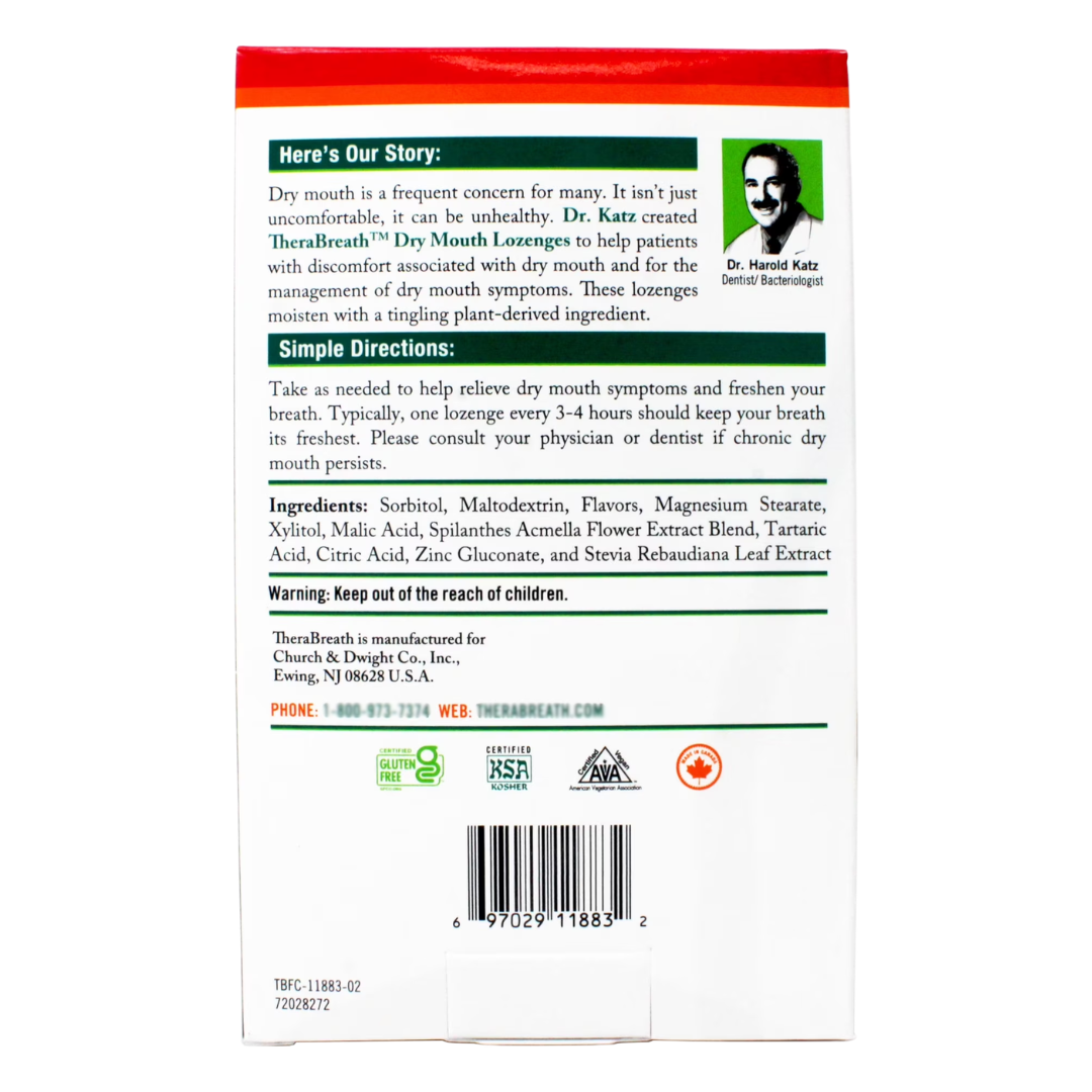 TheraBreath Dry Mouth Lozenges Tart Berry Flavor Sugar Free, 100 Count