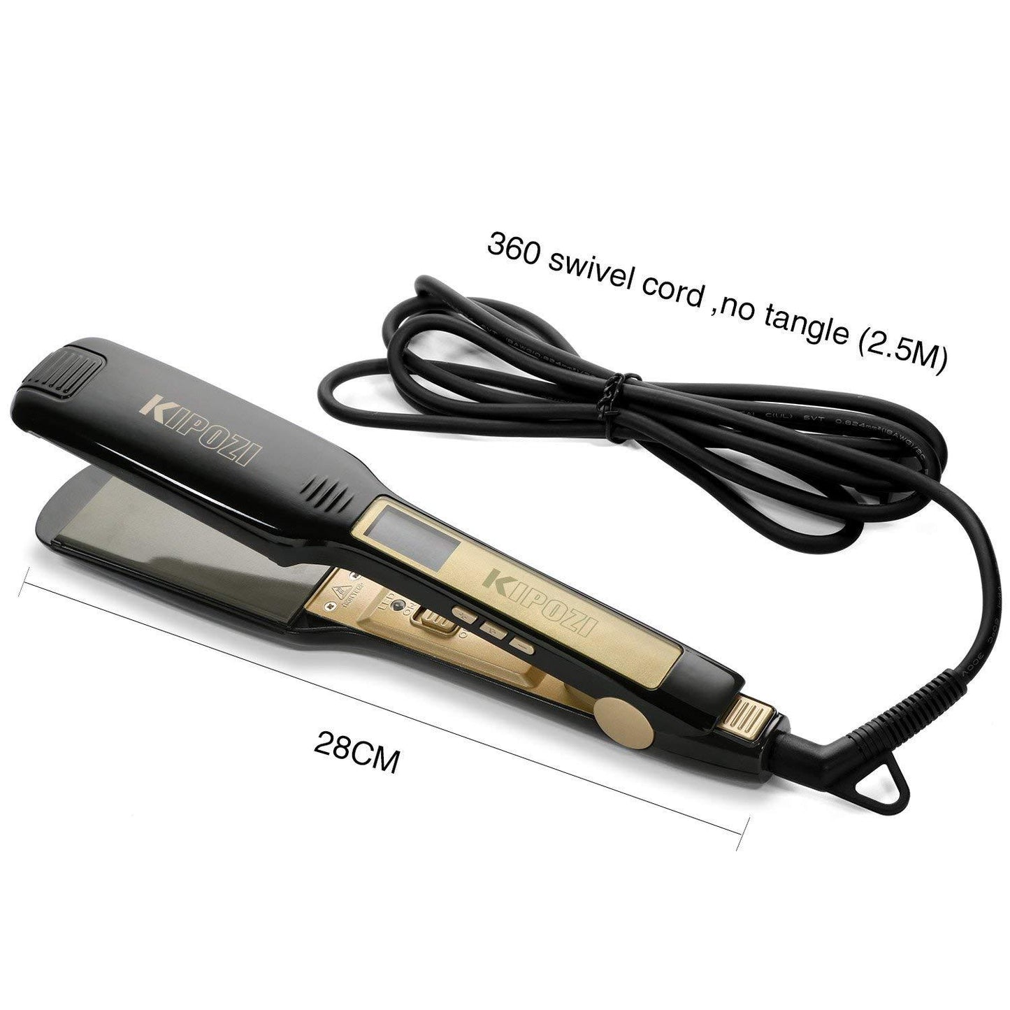 KIPOZI Professional Titanium Flat Iron Hair Straightener with Digital LCD Display Dual Voltage Instant Heat Up1.75 inch (Wide Black) K-139