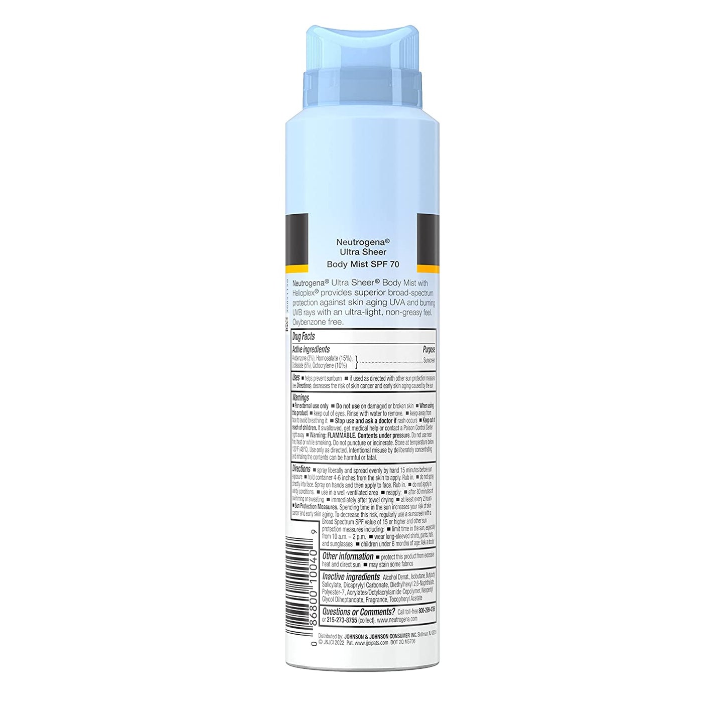 Neutrogena Ultra Sheer Body Mist Sunscreen Broad Spectrum SPF 70, 5 oz / 141g