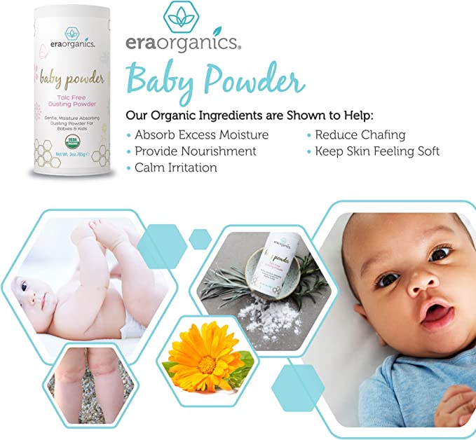 Era Organics Baby Powder Talc-Free Baby Powder for Newborn, Babies and Toddlers 85g