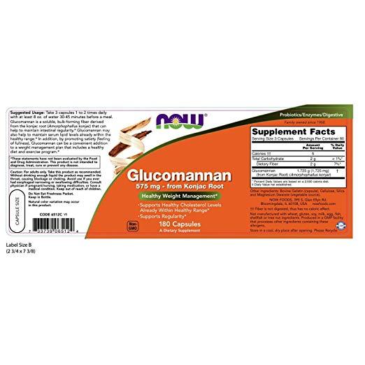 NOW Supplements, Glucomannan (Amorphophallus konjac) 575 mg, 180 Capsules