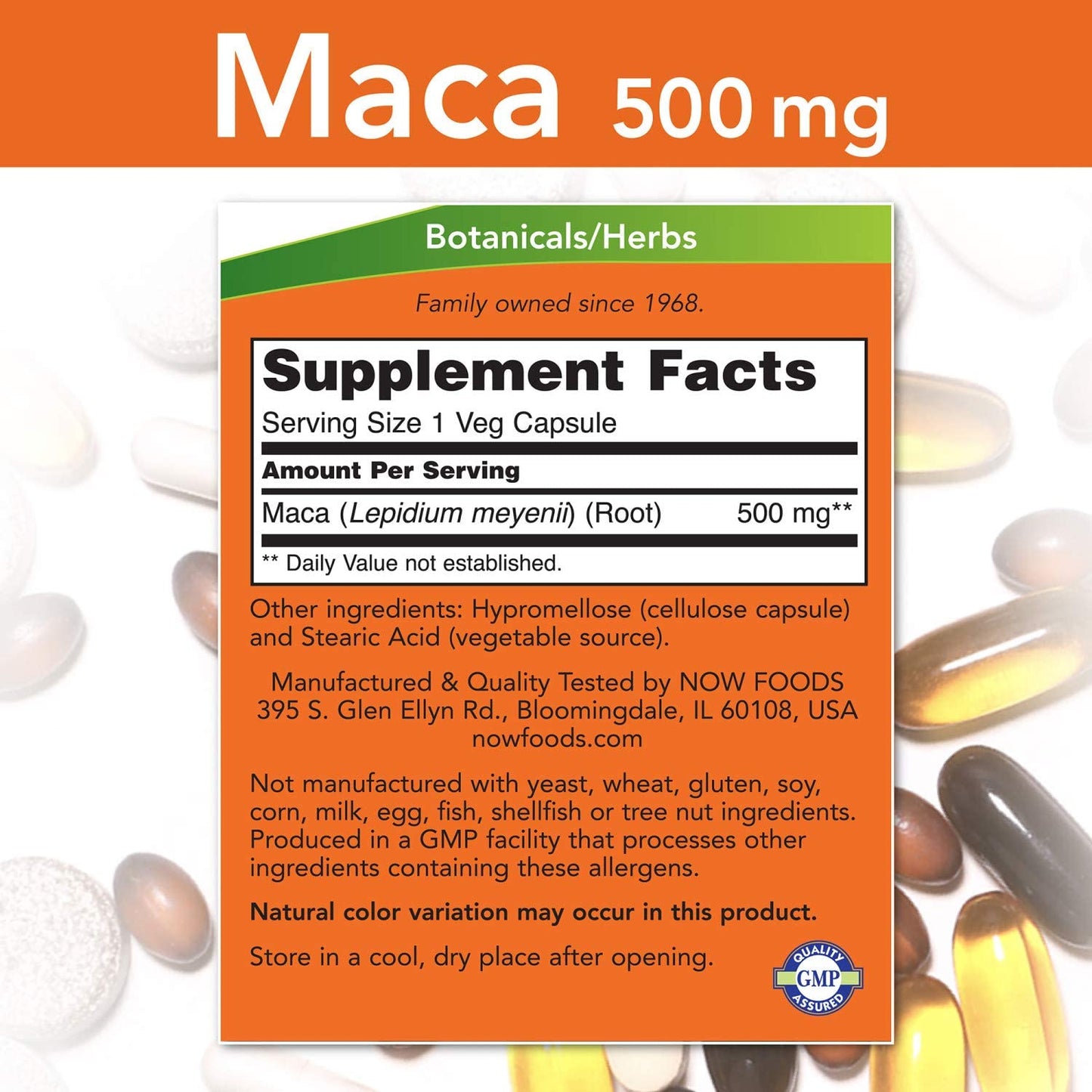 NOW Supplements Maca 500 mg, For Men and Women 250 Veg Capsules