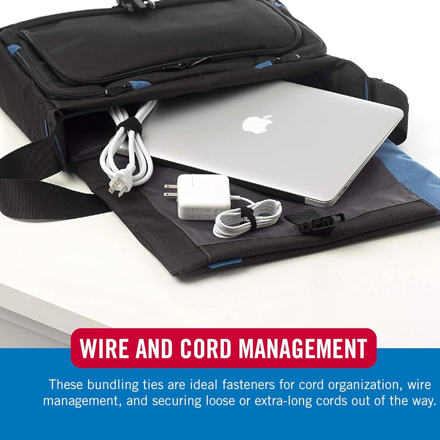 Velcro One-Wrap Thin Ties 8 x 1/2 in, Black, 100 Ties