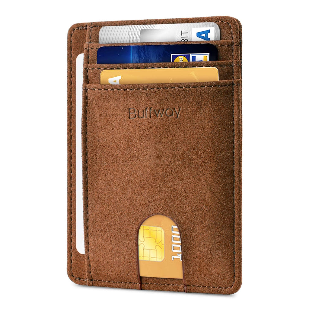 Buffway Slim Minimalist Front Pocket RFID Blocking Leather Wallets for Men Women