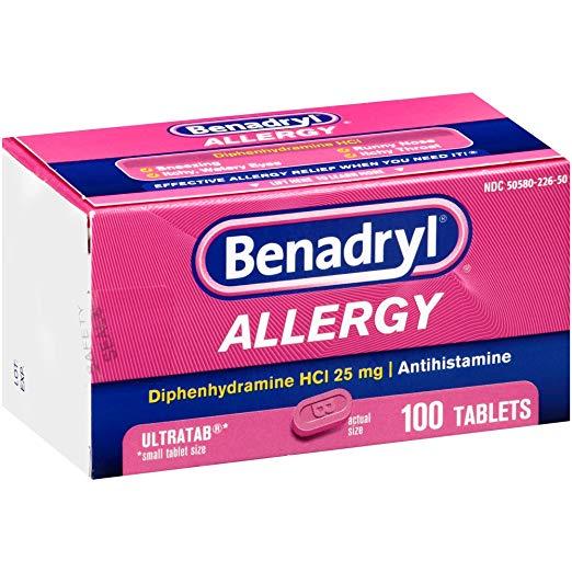 Benadryl Allergy Diphenhydramine HCl 25 mg, Antihistamine - 100 Tablets