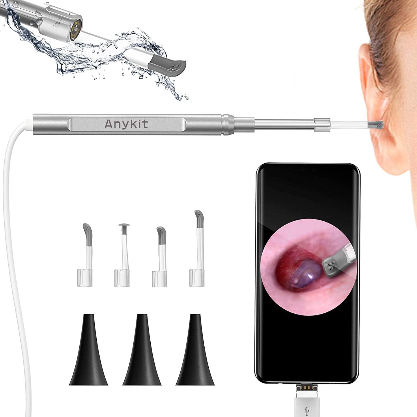 Anykit Ear Wax Removal Tool Ear Camera with Wax Remover, Ear Endoscope with LED Lights, Ear Cleaning Camera with Ear Spoon