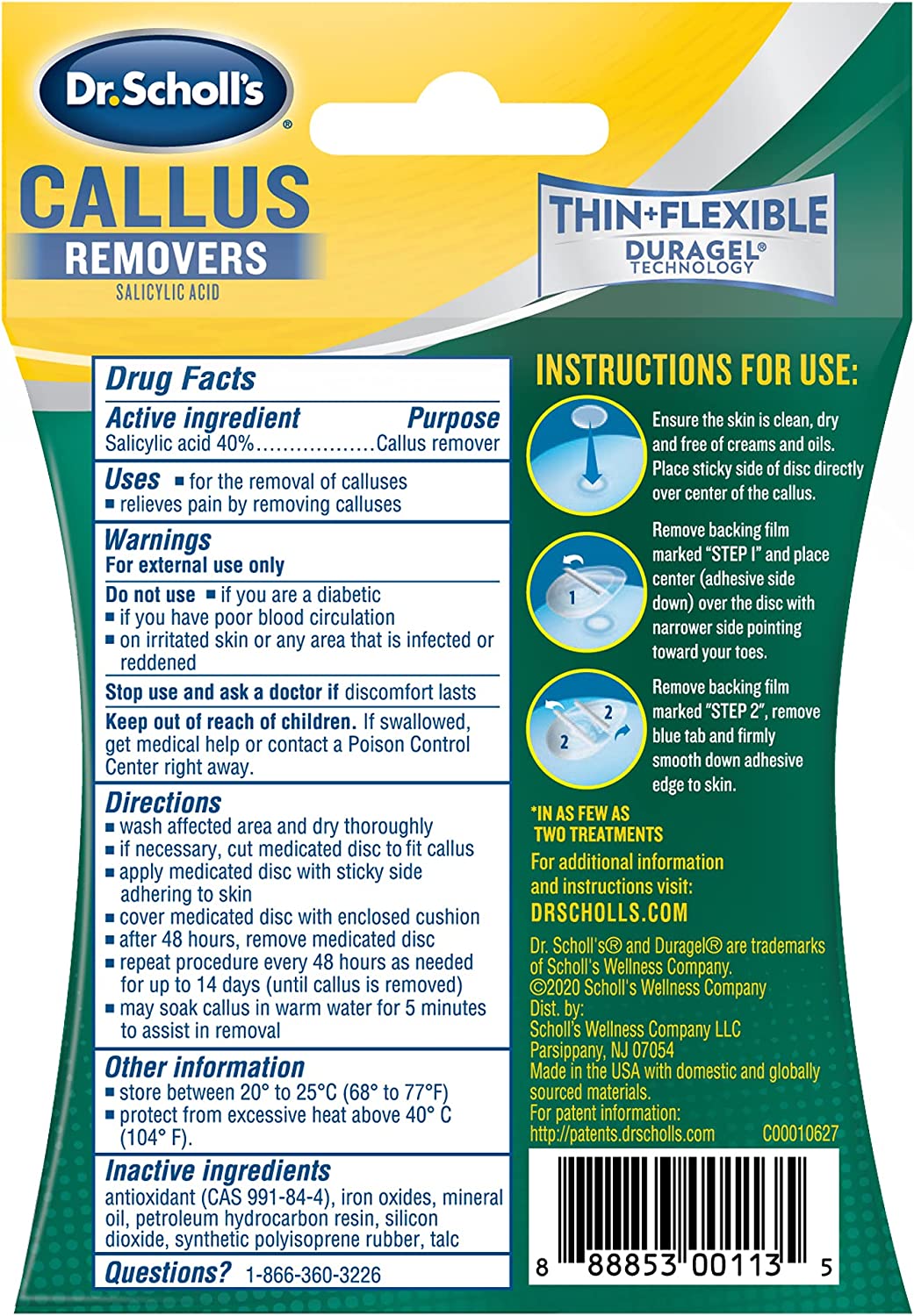 Dr. Scholl's Callus Remover Salicylic Acid Immediate Pain Relief 4 Medicated Discs