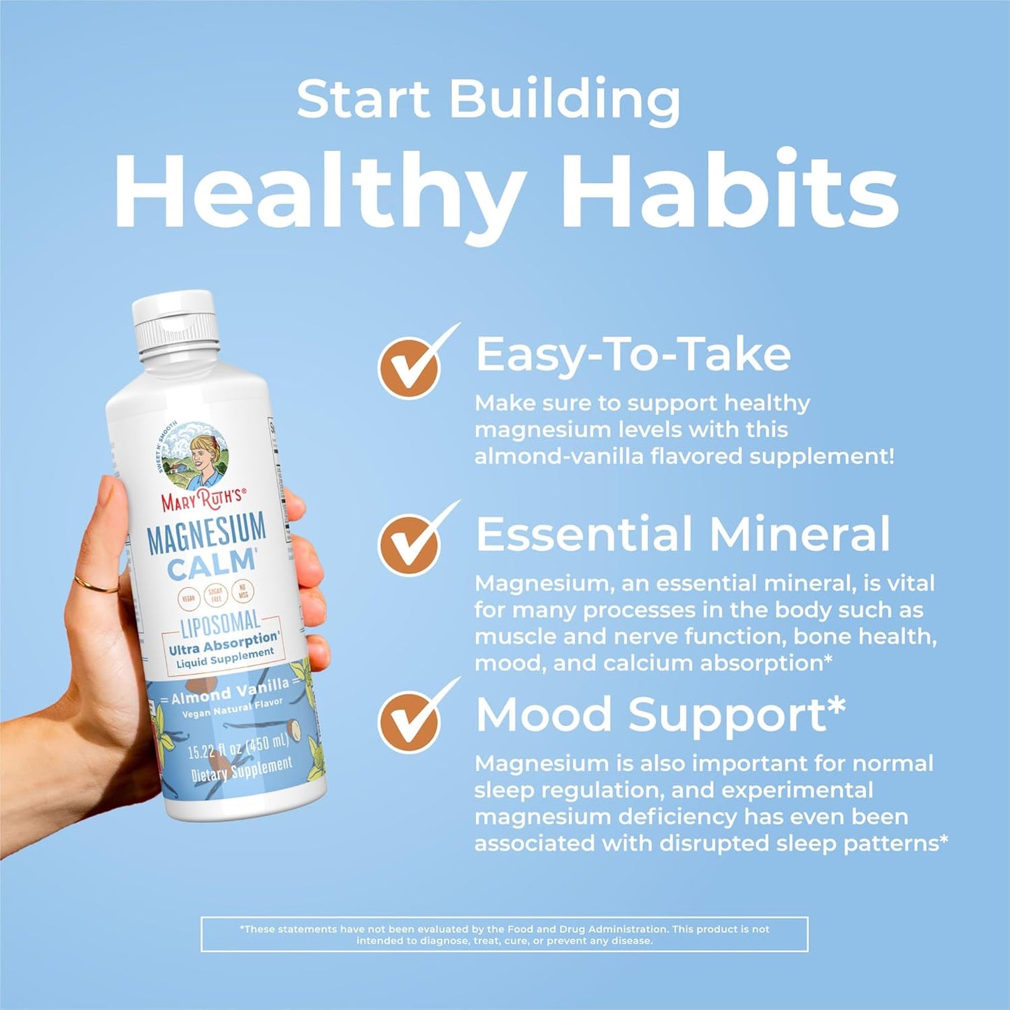 Mary Ruth's Vegan Magnesium Calm Liposomal Liquid Supplement Almond Vanilla, 450 ml / 15.22