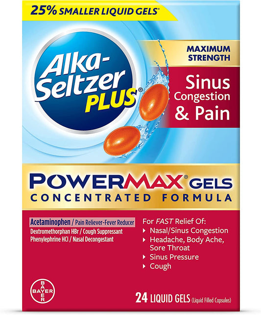 Alka-Seltzer Plus Maximum Strength Sinus Congestion Powermax Gels Concentrated Formula 24 Liquid Gels