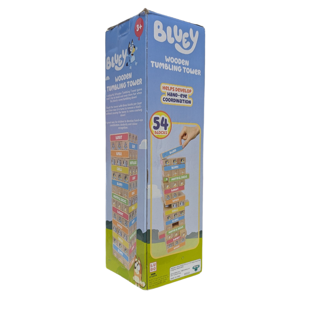 Bluey Wooden Tumbling Tower Made with Real Wood Ages 3+, 54 Blocks