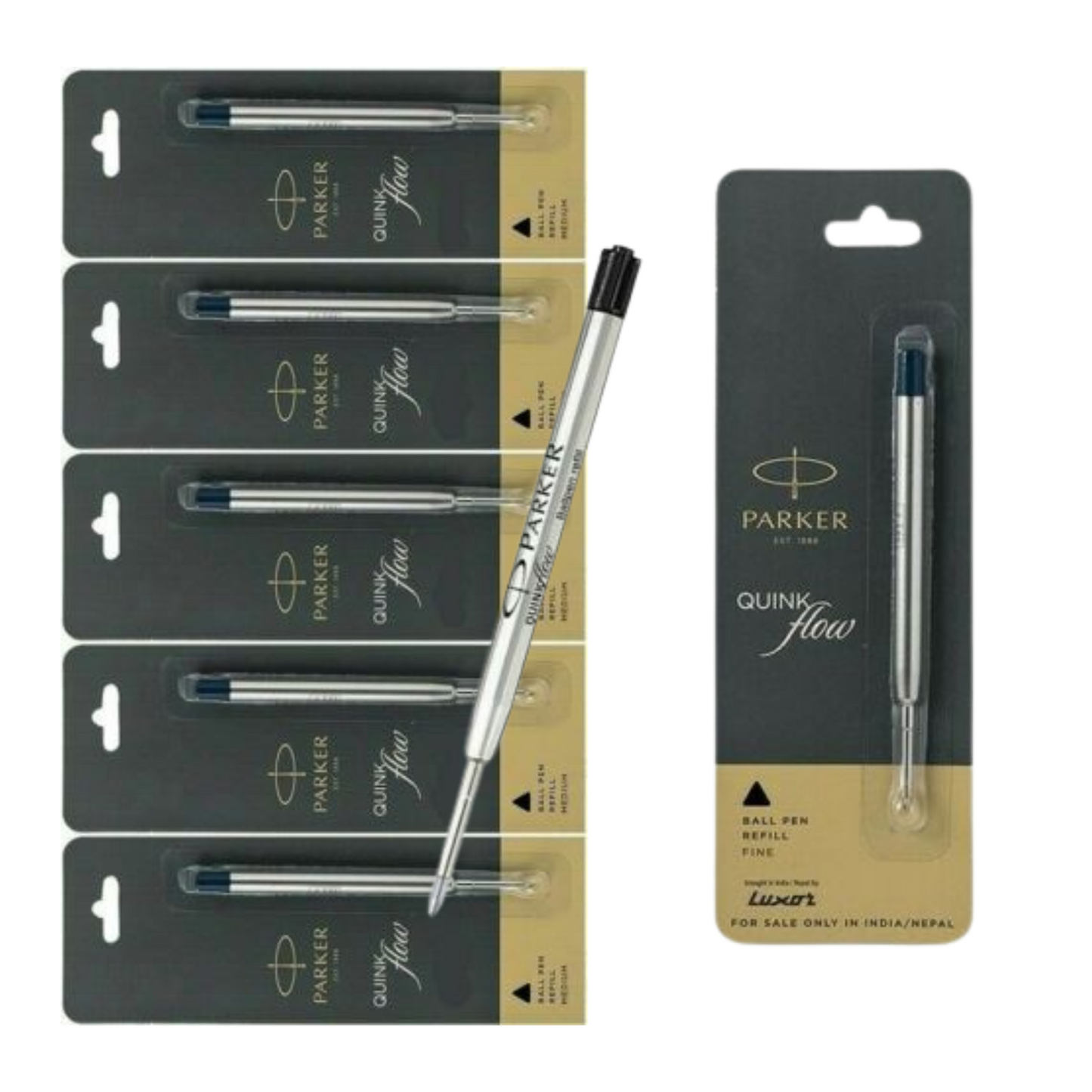 Parker QuinkFlow Ballpen Ink Refill Fine Point, Black (6 Refills)