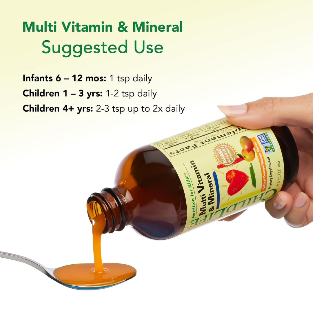 ChildLife Multi Vitamin & Mineral Orange/Mango Flavor for Kids, 8 oz / 237 ml