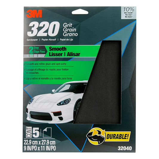 3M Wetordry 320 Grit Sand Paper Step 2 22.9 cm x 27.9 cm, 5 Sheets