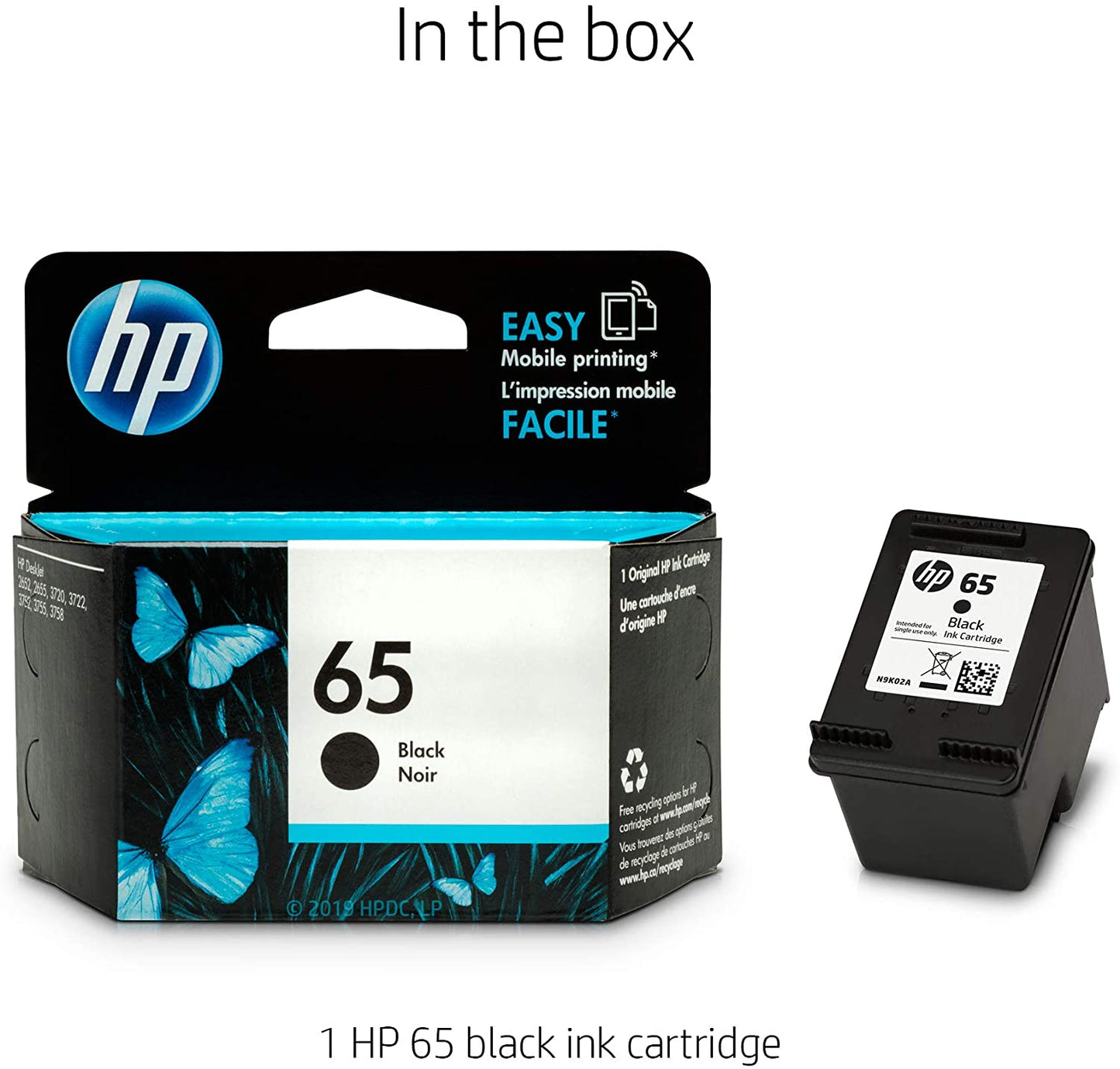 HP 65 Ink Cartridge, Black N9K02AN