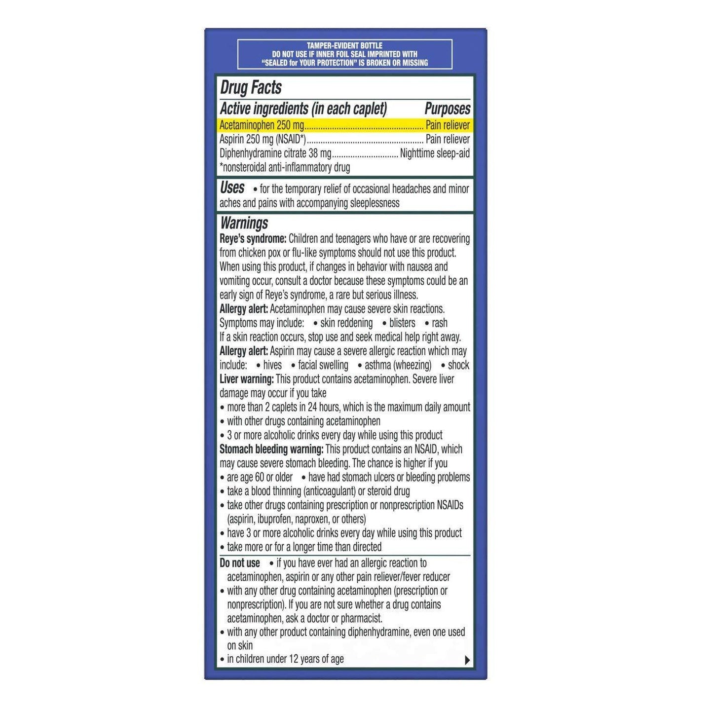 Excedrin PM Headache Diphenhydramine Citrate Pain Reliever / Nighttime Sleep-Aid (100 Caplets)