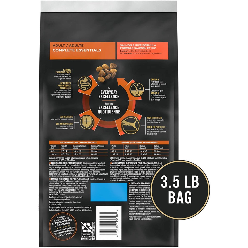 Purina Pro Plan Adult Dry Cat Food Salmon & Rice Formula with Probiotics, 3.5 lb. / 1.59 kg