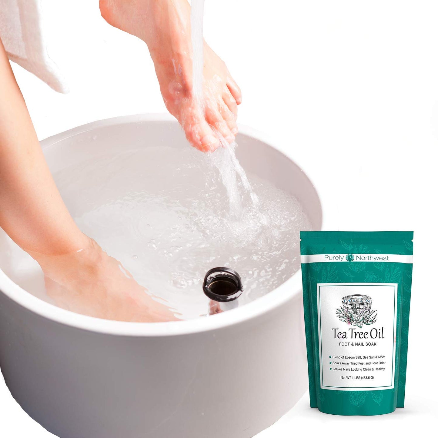 Purely Northwest Tea Tree Oil Foot Soak with Epsom Salt, Toenail Fungus, Athlete's Foot and Stinky Foot Odors. Softens Dry Calloused Heels, 1 LB