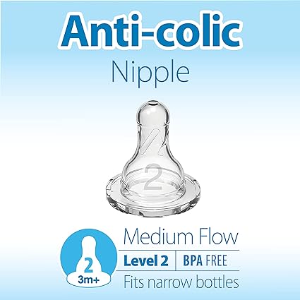 Dr. Brown’s Medium-Fast Flow, Narrow Baby Bottle Silicone Nipple, 100% Silicone Bottle Nipple, 6 Pack