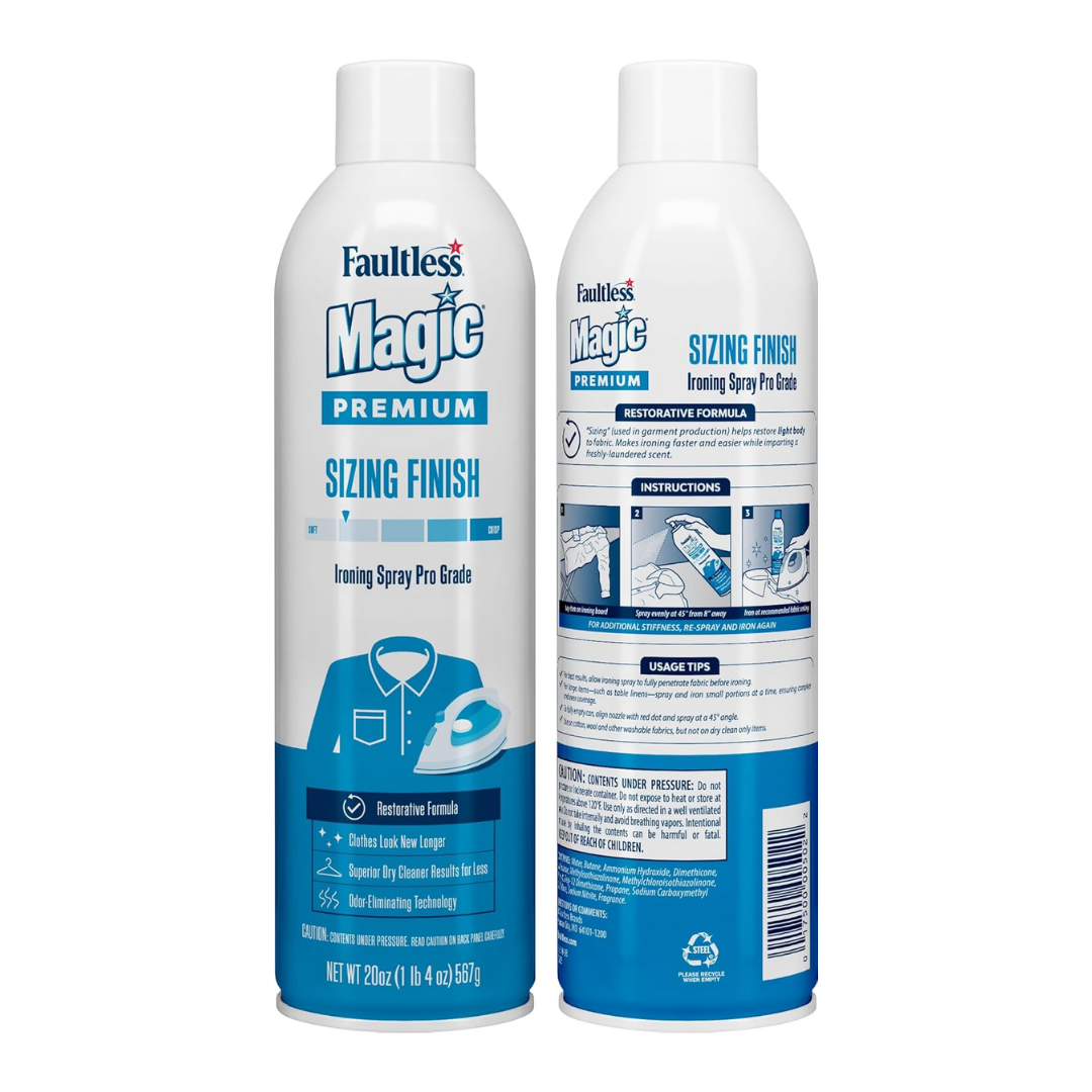 Faultless Magic Premium Sizing Finish Ironing Spray Pro Grade, 20 oz / 567 g