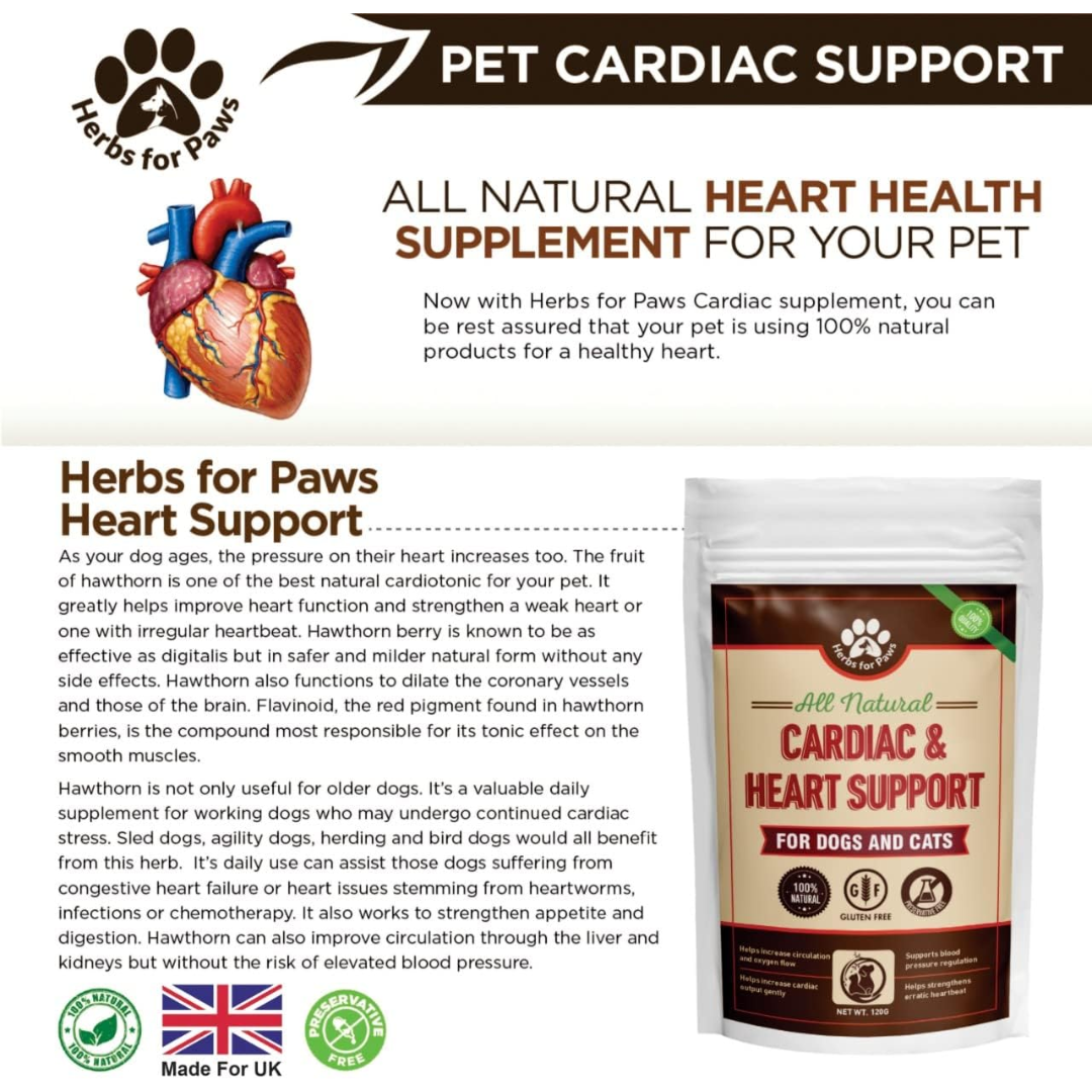 EXPIRY 09/2026 Herbs for Paws Cardiac & Heart Support for Dogs and Cats, 120 g