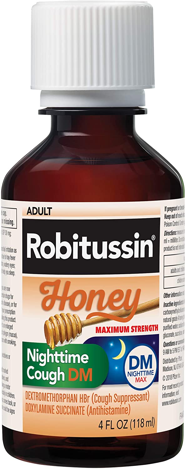 Robitussin Honey Nighttime Cough DM Maximum Strength For Adults, 4 fl.oz / 118ml (NO BOX)