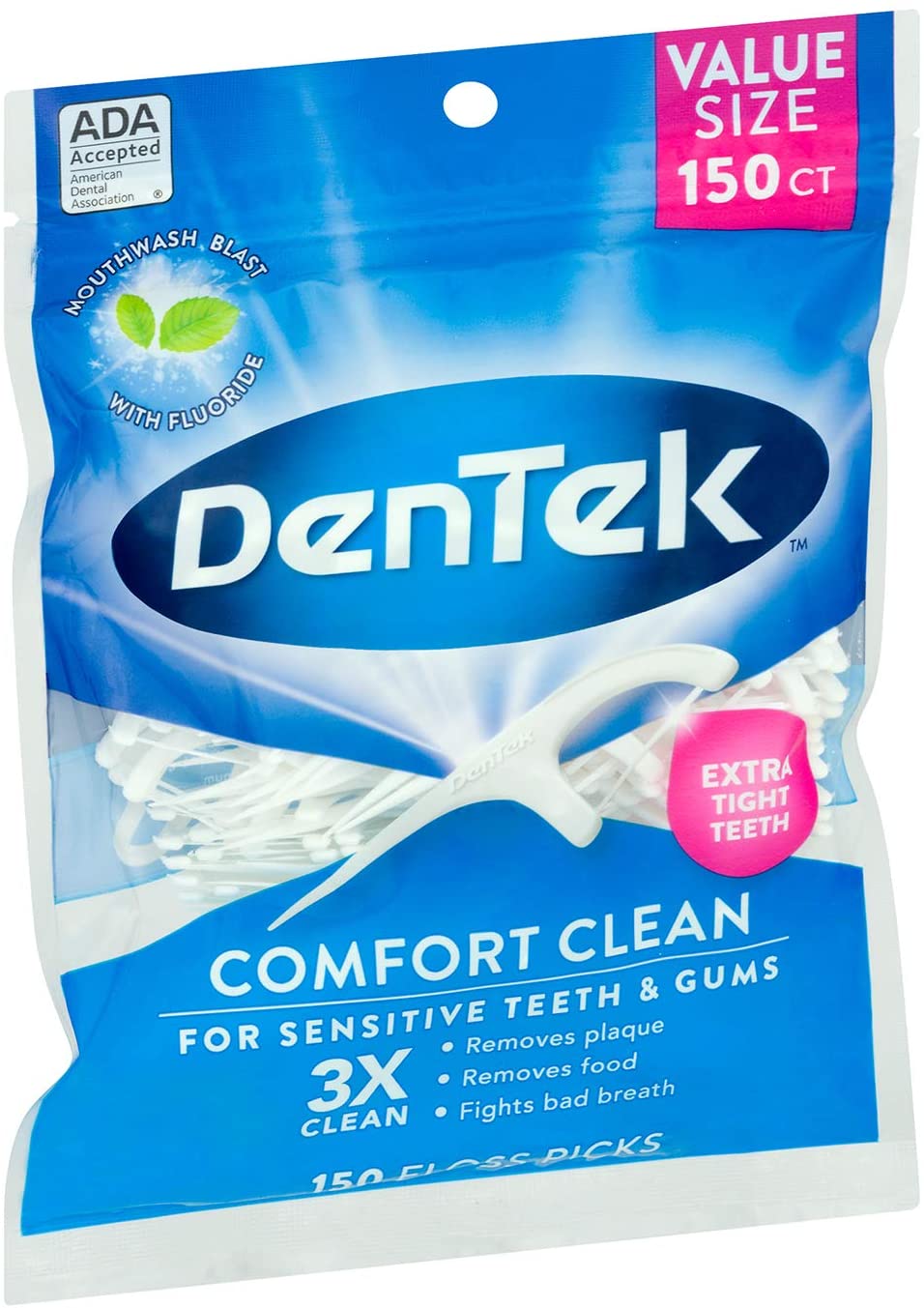 DenTek Comfort Clean Sensitive Gums Soft Silky Ribbon, 150 Floss Picks