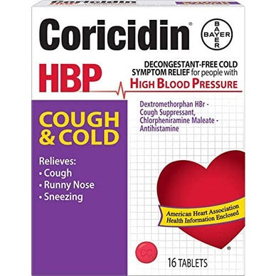 Coricidin HBP Cough & Cold Medicine for Hypertensives, 16 Tablets