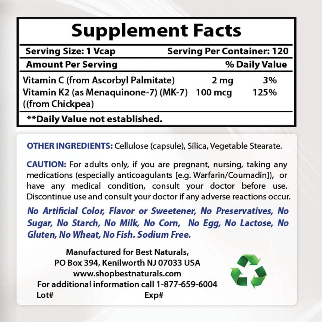 Best Naturals MK-7 Vitamin K2 100 mcg (120 caps)