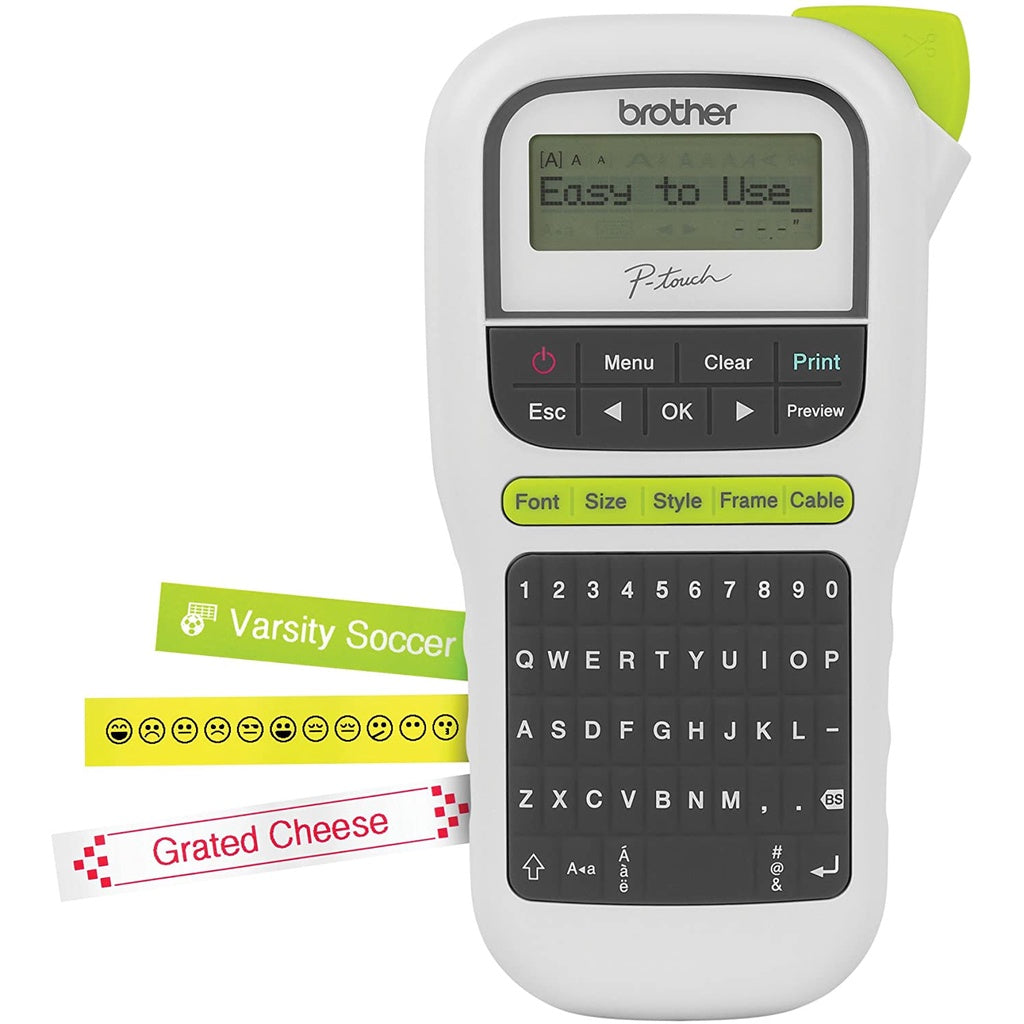Brother P-Touch (PTH110) Easy Handheld Label Maker Qwerty Keyboard, One-Touch Keys, White