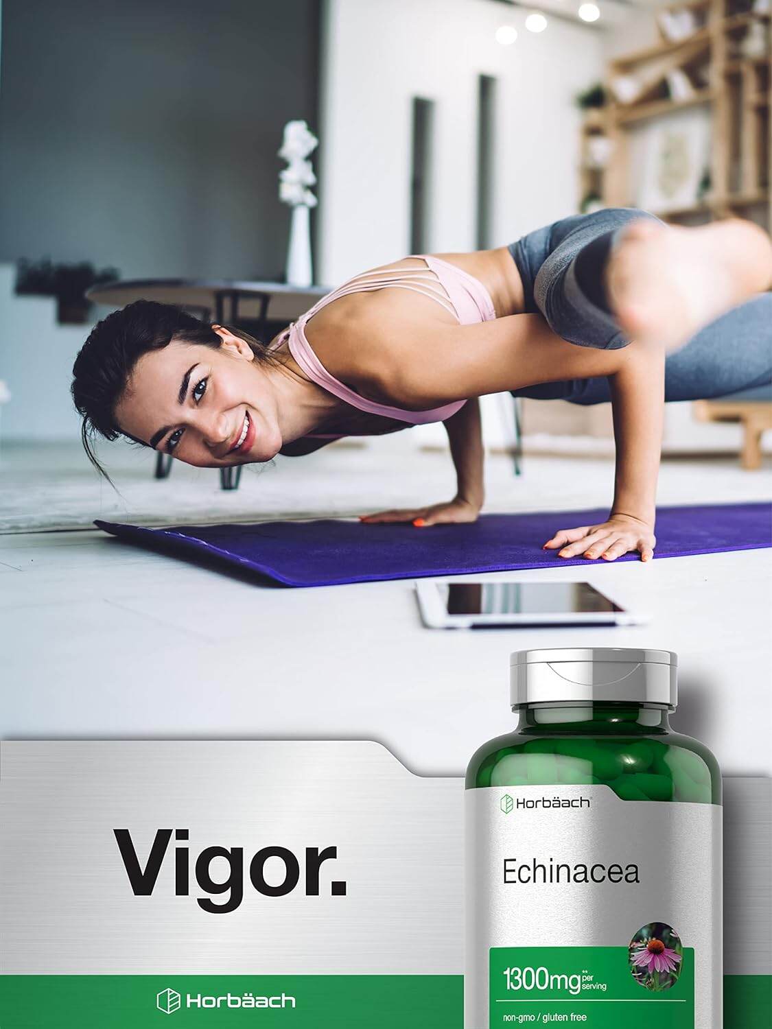 Horbaach Echinacea 1300mg Supplement 300 Vegetarian Capsules