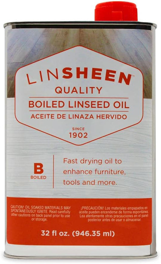 LINSHEEN Boiled Linseed Oil Fast Drying Flaxseed Wood Treatment to Rejuvenate and Restore Outdoor and Indoor Wood Furniture, 32 fl oz