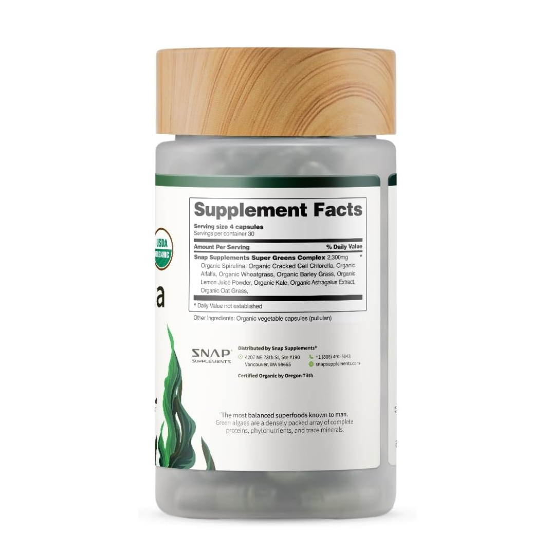 Snap Spirulina + Chlorella Alkalizing Greens Complex Dietary Supplement - 120 Capsules