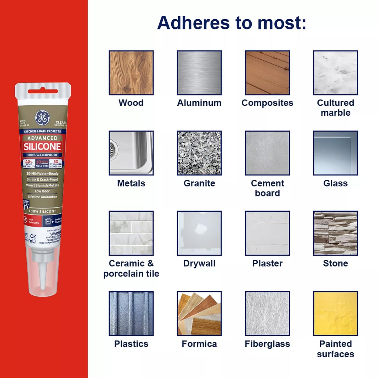 GE Kitchen & Bath Project Advanced Silicone 100% Waterproof Clear Silicone 2.8 fl oz (82.8ml)