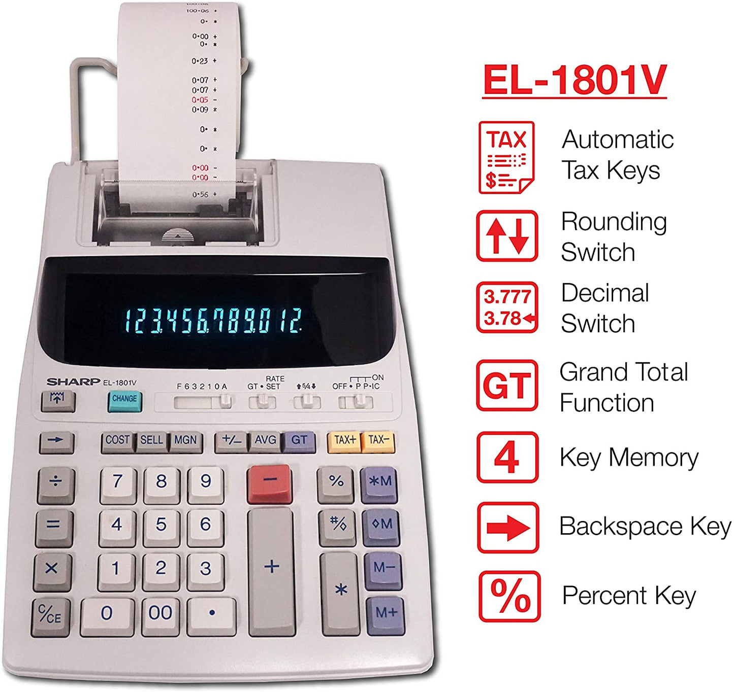 Sharp EL-1801V Electronic Two-Color Printing Calculator Black/Red, 120V NO BOX