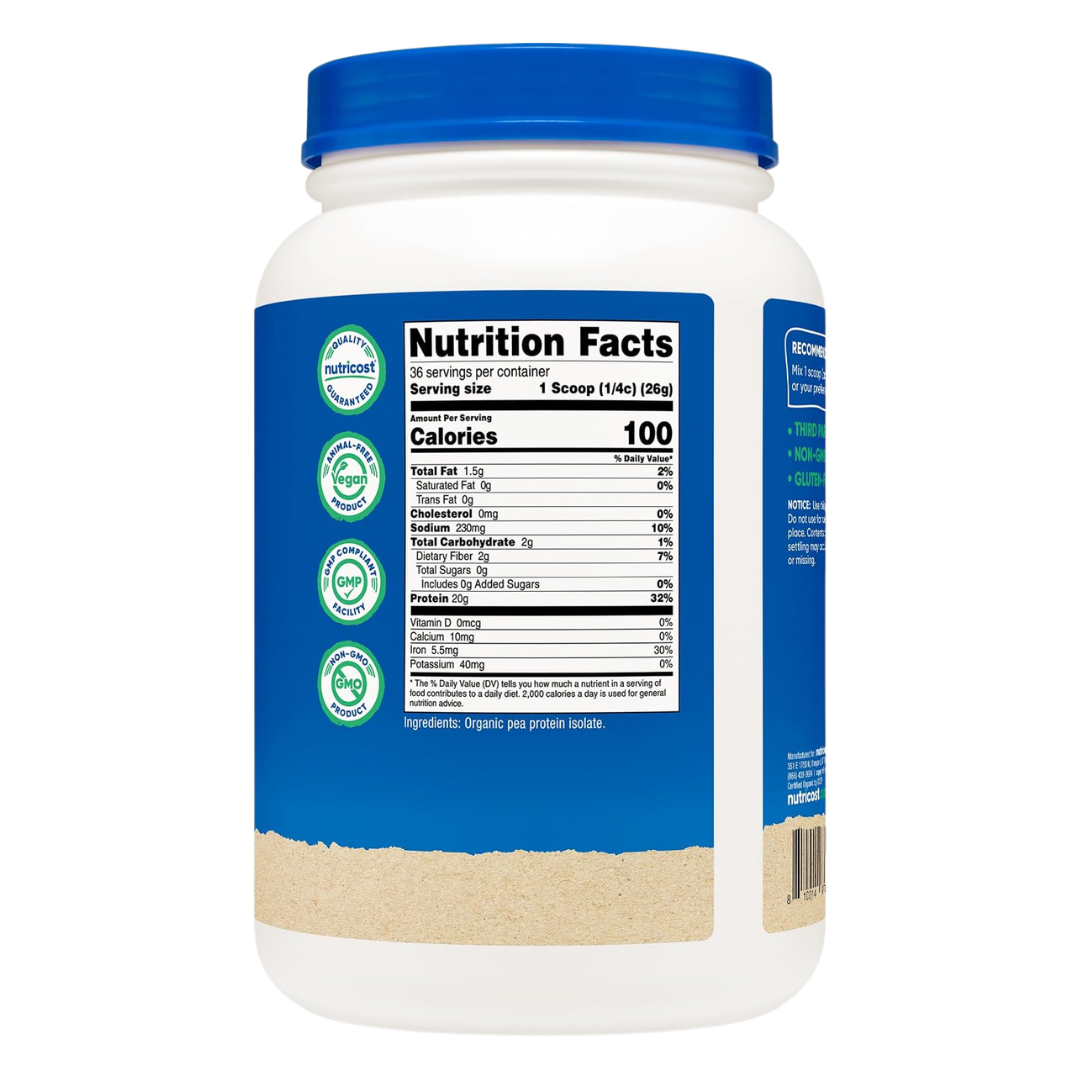Nutricost Organic Pea Protein Unflavored, 32.4 oz / 907 g