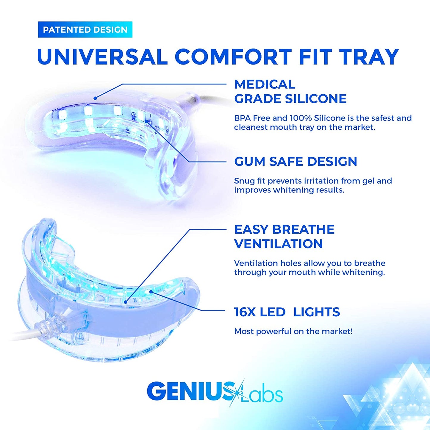 GENIUSLabs Teeth Whitening Kit, 16X LED Professional light for Whiter Teeth, 10 minute treatment