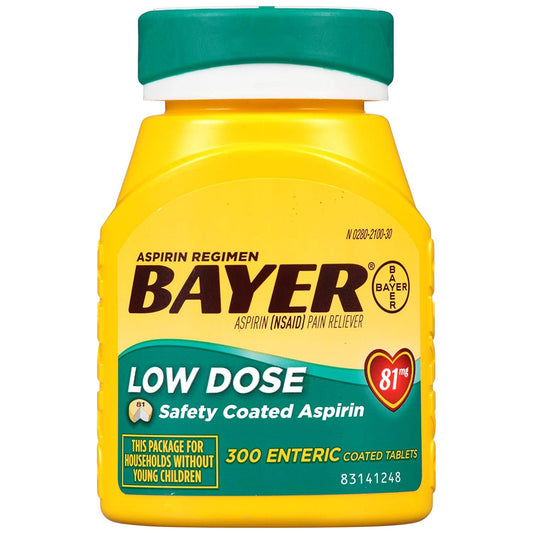 Bayer 81mg Enteric Coated Tablets Pain Reliever 300 Count