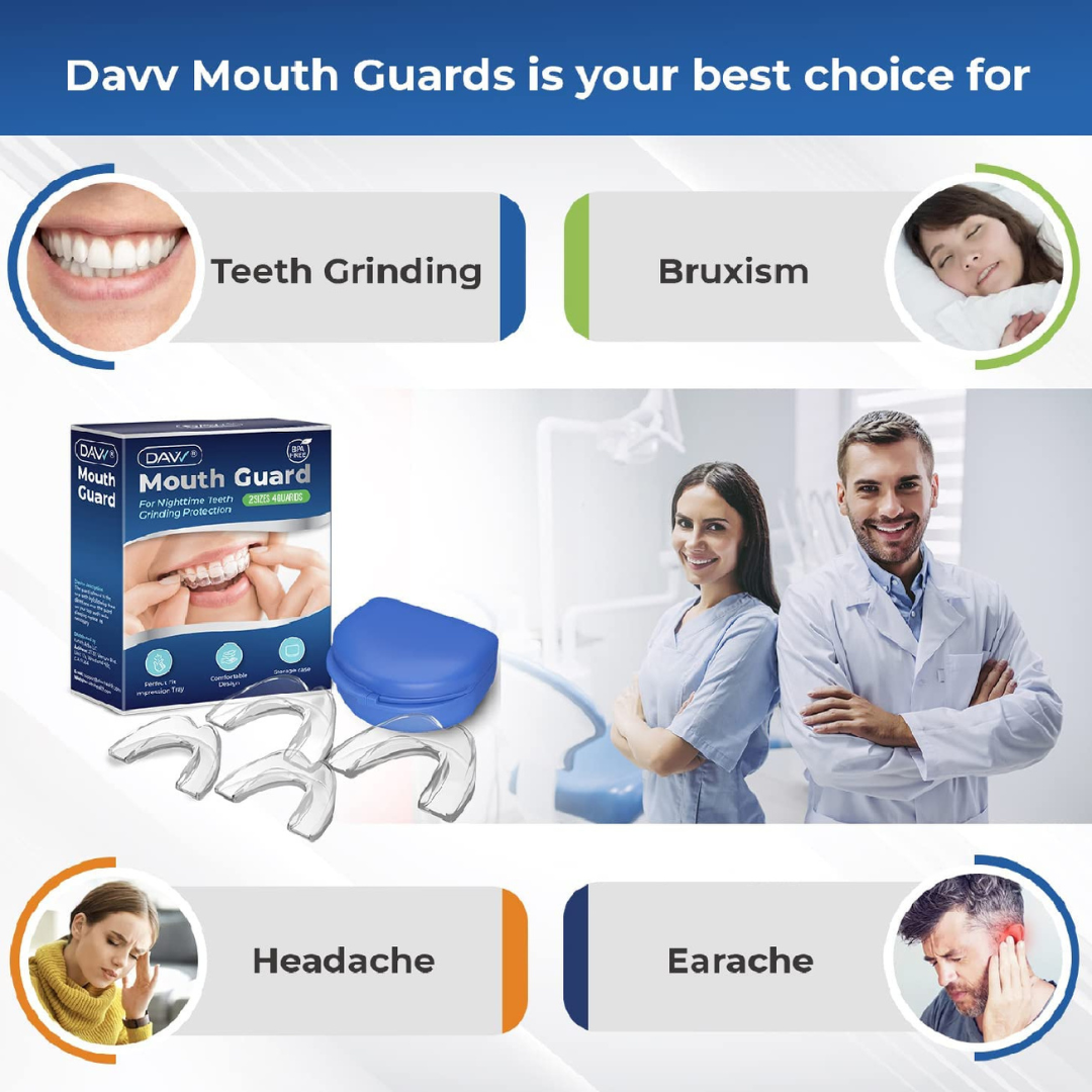 Davv Mouth Guard for Nighttime Teeth Grinding Protection 2 sizes 4 guards